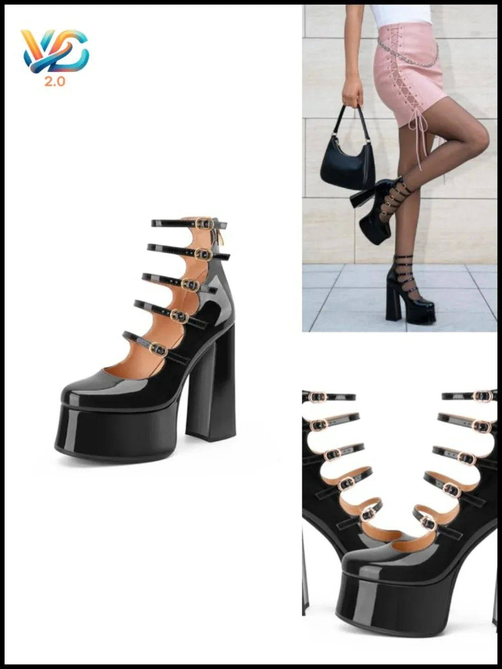 Platform Ankle Boots Chunky Heel Mary Jane Block Heel Faux Leather Buckle